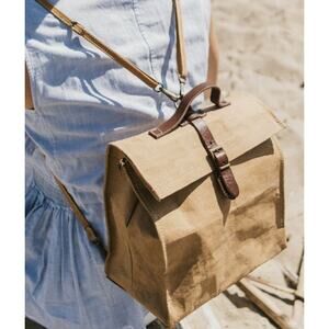 Uashmama Lunch Bag Brown Folded Snap Back Pack NWOT